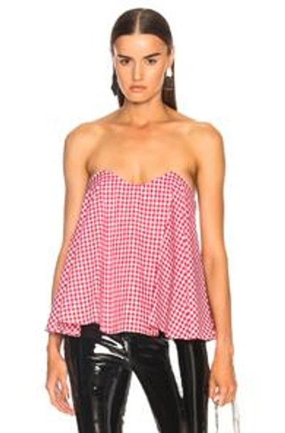 Shop Caroline Constas For Fwrd Coco Bustier Top In Checkered & Plaid,red