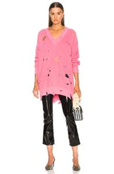 Shop Msgm Distressed Sweater In Pink