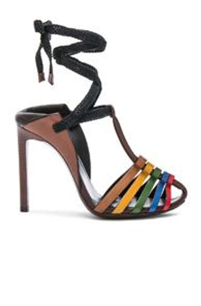 Shop Saint Laurent Leather Majorelle Ankle Tie Sandals In Brown