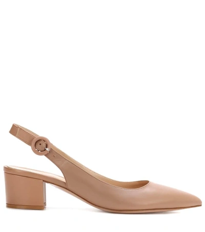 Shop Gianvito Rossi Amee Leather Slingback Pumps In Beige