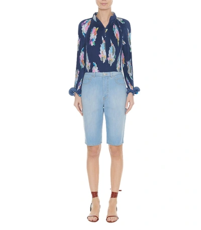 Shop Tibi Navy Multi Pleated Camellia Cropped Top