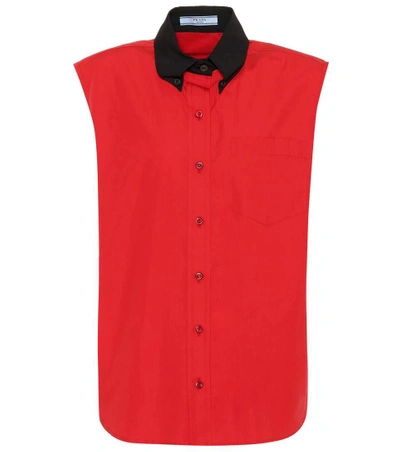 Shop Prada Sleeveless Cotton Shirt In Red