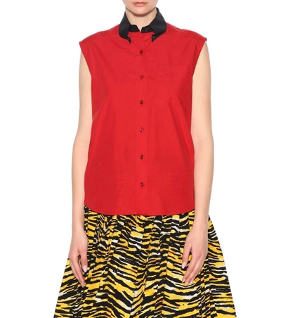 Shop Prada Sleeveless Cotton Shirt In Red