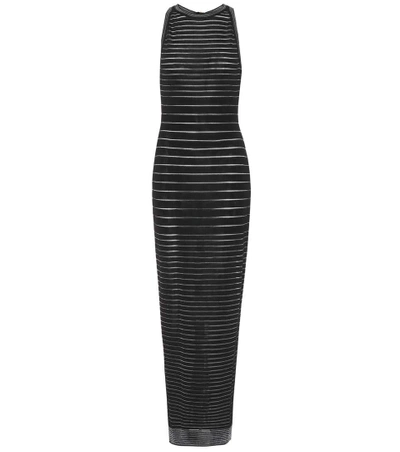 Shop Balmain Metallic Striped Knit Maxi Dress In Black