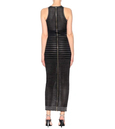 Shop Balmain Metallic Striped Knit Maxi Dress In Black