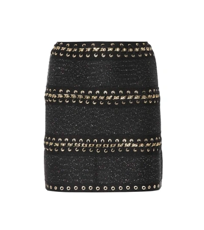 Shop Balmain Whipstitched Tweed Miniskirt In Black