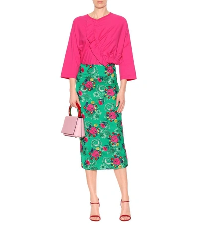 Shop Marni Floral Pencil Skirt In Green