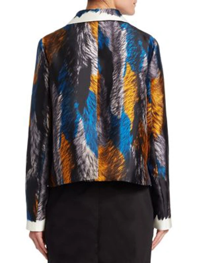 Shop Marni Silk Feather Print Jacket In Multi