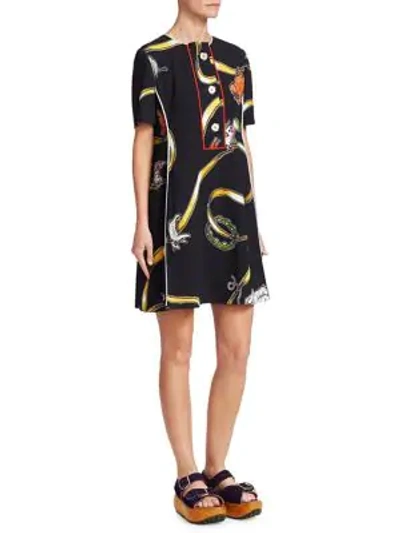 Shop Marni Printed Shift Dress In Black