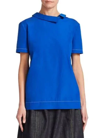 Shop Marni Asymmetrical Collar Blouse In Royal Blue