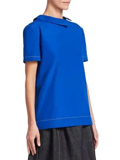 Shop Marni Asymmetrical Collar Blouse In Royal Blue