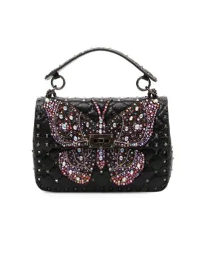 Shop Valentino Rockstud Butterfly Shoulder Bag In Black