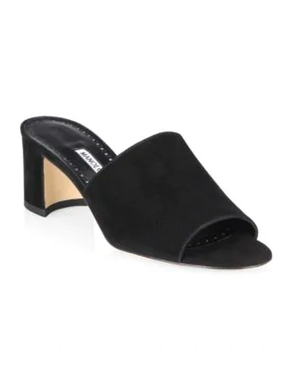 Shop Manolo Blahnik Rapallato 50 Suede Mules In Black