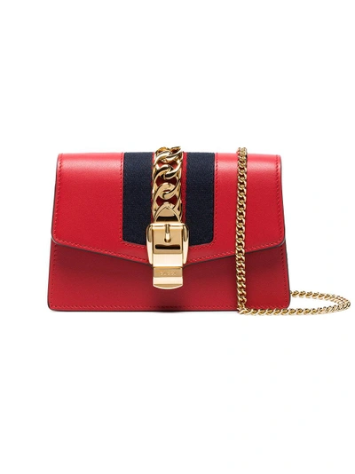 Shop Gucci Red Sylvie Mini Leather Chain Bag