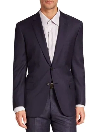 Brioni Solid Tailored Wool Jacket In Dark Blue