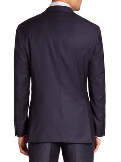 Brioni Solid Tailored Wool Jacket In Dark Blue