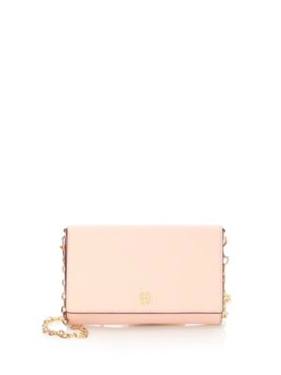 Shop Tory Burch Robinson Leather Chain Wallet In Pale Apricot