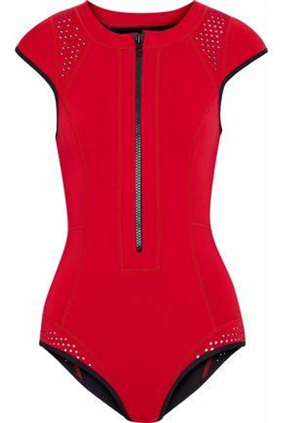 Shop Duskii Woman Two-tone Perforated Neoprene Swimsuit Red