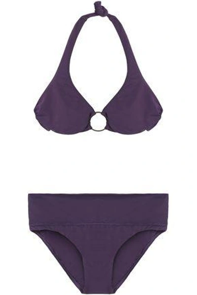 Shop Melissa Odabash Woman Embellished Cutout Halterneck Bikini Grape