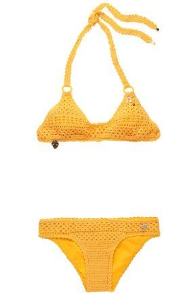 Shop Stella Mccartney Woman Appliquéd Crochet-knit Bikini Marigold