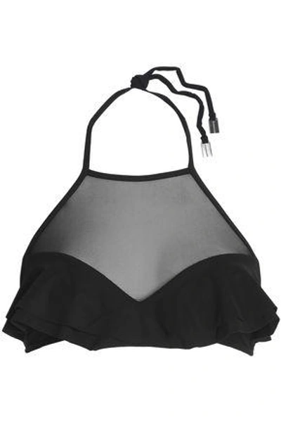 Shop Zimmermann Woman Ruffle-trimmed Mesh-paneled Bikini Top Black