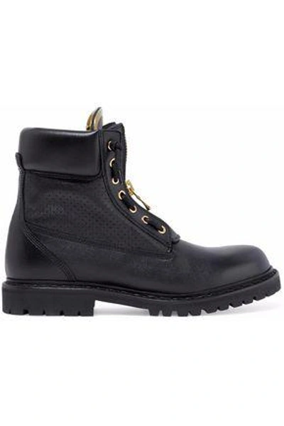 Shop Balmain Woman Perforated Leather Boots Black