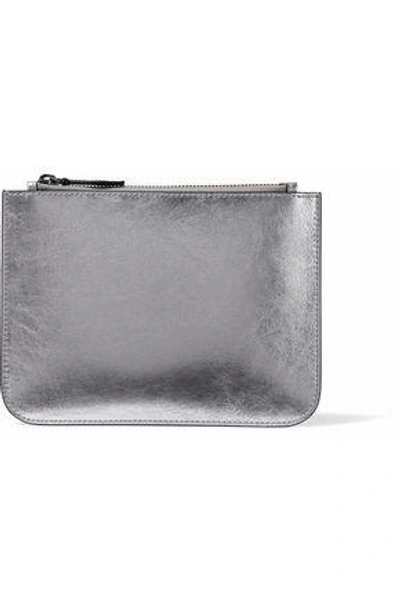 Shop Iris & Ink Blake Metallic Cracked-leather Pouch In Silver
