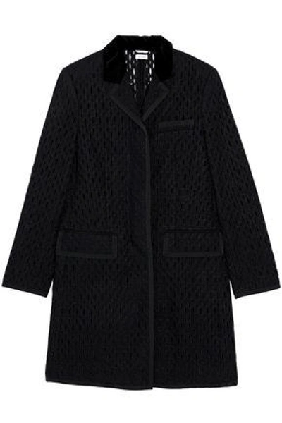 Shop Thom Browne Woman Velvet-trimmed Broderie Anglaise Wool Jacket Black