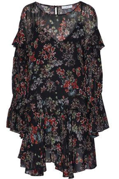 Shop Iro Averen Ruffled Floral-print Chiffon Mini Dress In Black