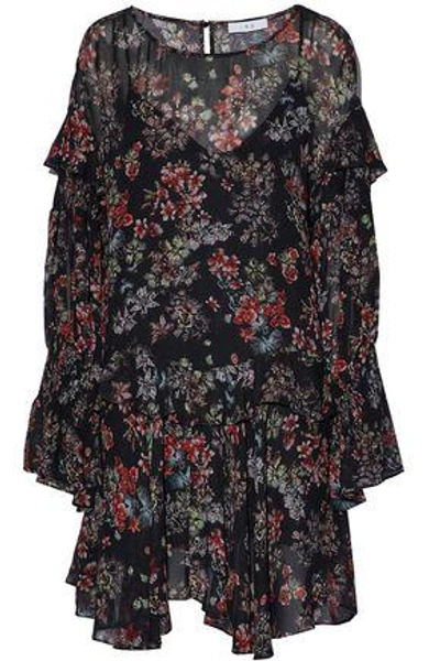 Iro Averen Ruffled Floral-print Chiffon Mini Dress In Black