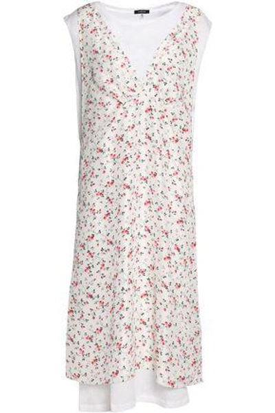 Shop R13 Woman Layered Cotton And Cashmere-blend Jersey And Floral-print Silk Midi Dress White