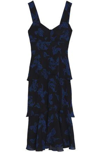 Shop A.l.c Woman Tiered Printed Silk-crepe Dress Black