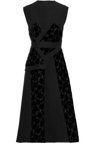 Shop Jil Sander Woman Open-back Chiffon-paneled Flocked Silk Midi Dress Black