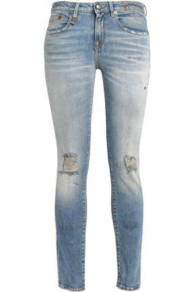 Shop R13 Distressed Faded Mid-rise Skinny Jeans In Mid Denim