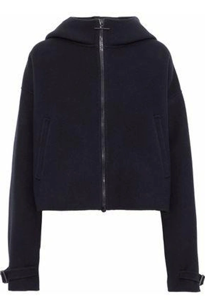 Shop Jil Sander Woman Brushed Wool And Cashmere-blend Hooded Jacket Midnight Blue