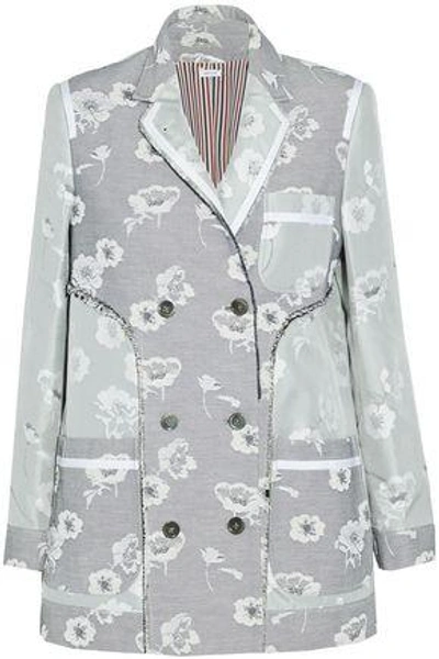 Shop Thom Browne Woman Paneled Silk Floral-jacquard Jacket Light Gray