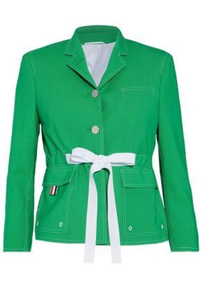 Shop Thom Browne Woman Tie-front Wool Jacket Bright Green