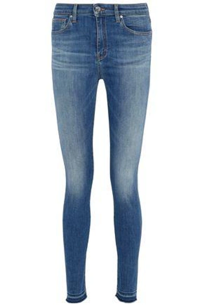 Shop Iro Balah Frayed Faded Mid-rise Skinny Jeans In Mid Denim