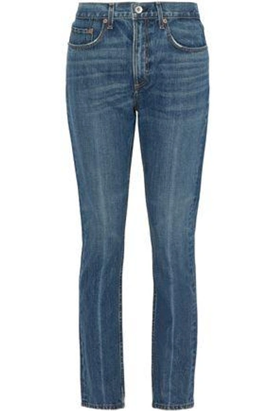 Shop Rag & Bone Woman Cropped Frayed Low-rise Skinny Jeans Mid Denim