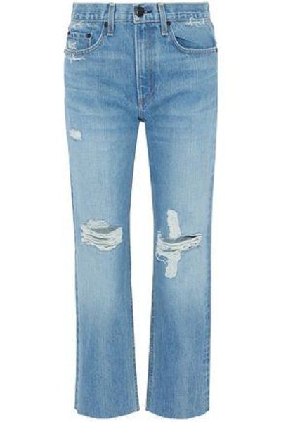 Shop Rag & Bone Woman Cropped Distressed Mid-rise Kick-flare Jeans Mid Denim