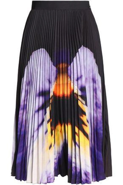 Shop Christopher Kane Woman Printed Plisse Cady Midi Skirt Black