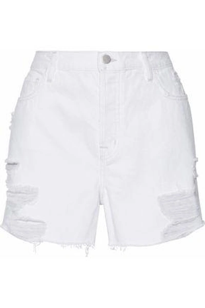 Shop J Brand Woman Distressed Denim Shorts White