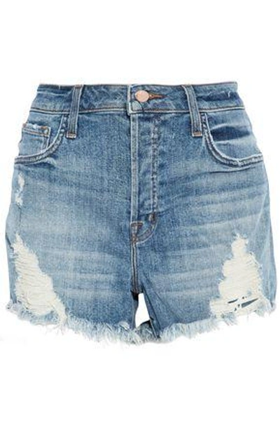 Shop J Brand Woman Distressed Faded Denim Shorts Mid Denim