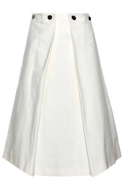 Shop Jil Sander Woman Button-detailed Pleated Cotton-canvas Skirt Ecru