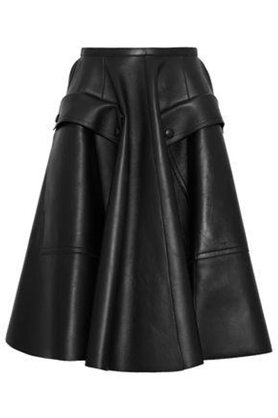Shop Rochas Woman Flared Leather Skirt Black