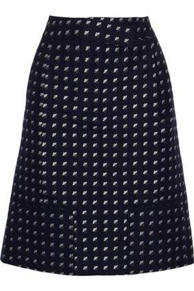 Shop Thom Browne Woman Wool And Silk-blend Jacquard Skirt Navy