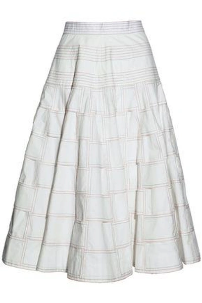 Shop Thom Browne Checked Cotton Flared Midi Skirt In White