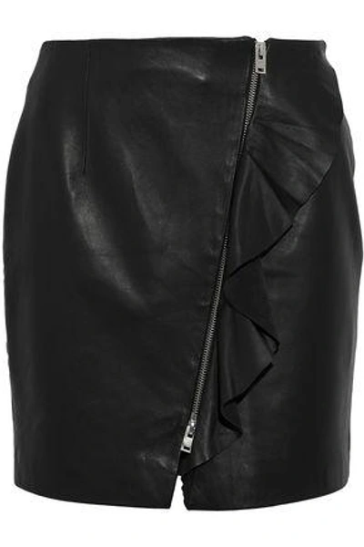 Shop Iro Woman Ruffled Leather Mini Skirt Black
