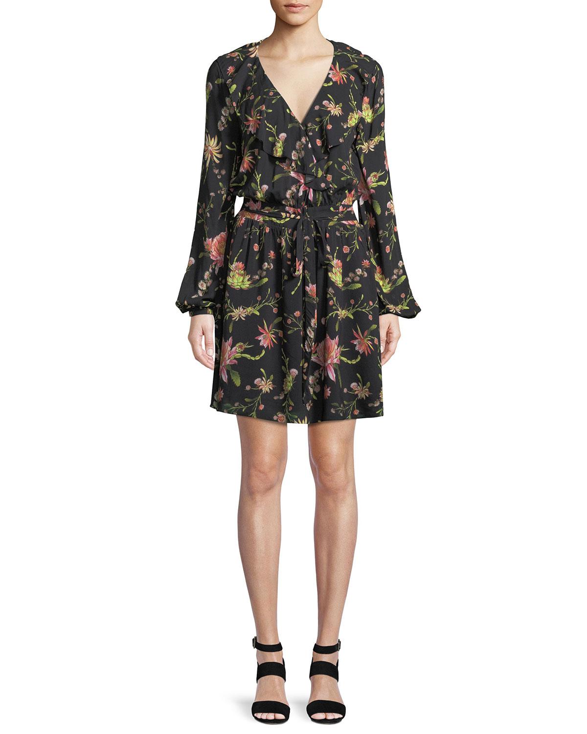 Rachel Zoe Drea Ruffled Floral-print Voile Mini Dress In Black | ModeSens