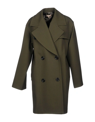 Shop Michael Kors Double Breasted Pea Coat In Military Green
